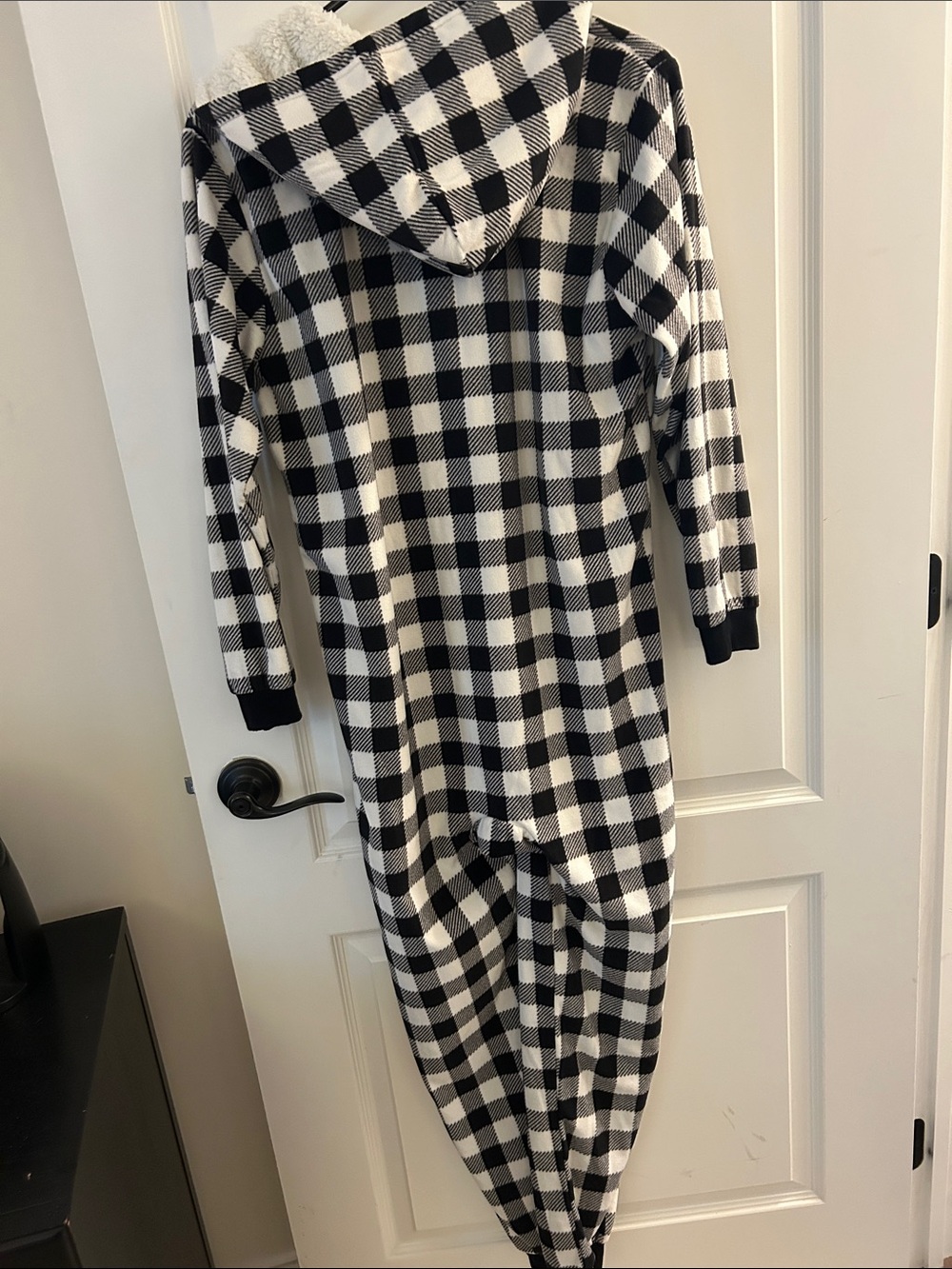 The Children's Place Black and White Buffalo Check Hooded Pajama Onesie - Picture 6 of 7